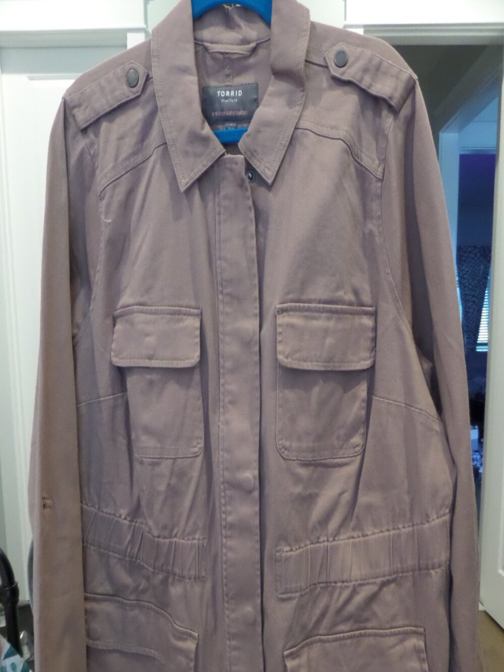 Torrid Mauve Taupe Canvas Utility Field Jacket Size 3 3X Roll Tab Sleeve Coat